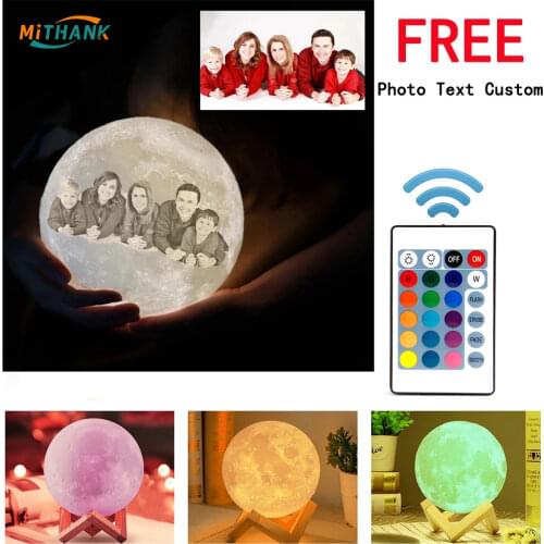 2021 Free Photos Texts Custom 3D Printer Moon Lamp Night Light Led Change Moon Night Lamp Home Christmas