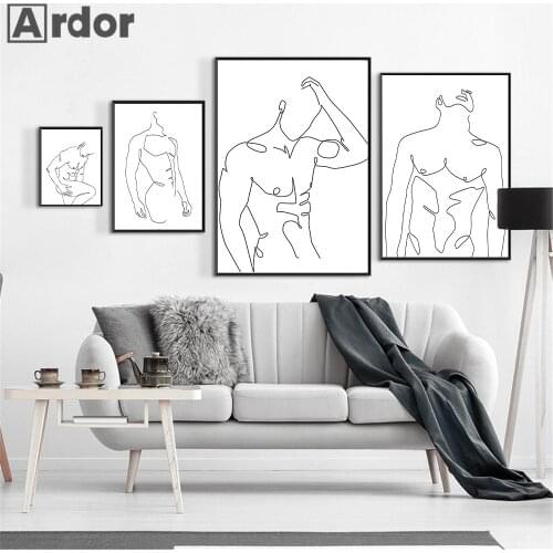 Abstract Men Body Canvas Poster Male Line Drawing Print Painting Nude Figures Wall Art Posters Minimalist Picture Bedroom Decor