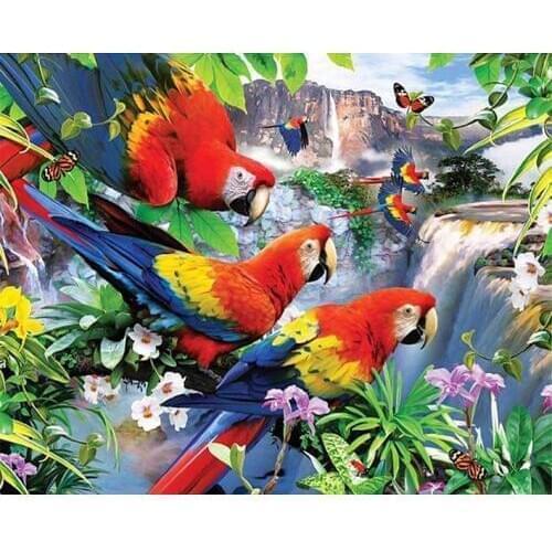 Diamond Painting Parrot Colorful Birds Wall Sticker Waterfall DIY 3D Diamond Embroidery Flower Landscape Natural For Needlework