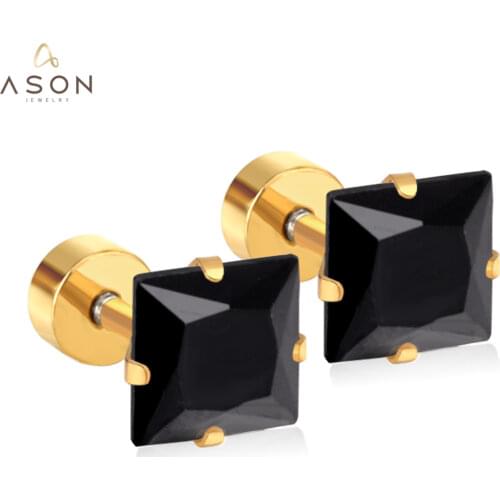 ASONSTEEL 3-8mm Gold/Silver Color Square CZ Screw Stud Earring Set for Women Girl Men Ear Piercing 316L Stainless Steel Jewelry