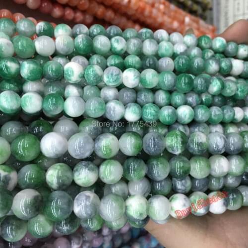 Free Shipping 6 8 10 12mm Natural Stone Beads Dyed Simply Green White Color 15.5" Fashion beads for jewelry making