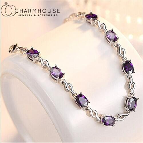 Charm Bracelets For Women Amethyst Cubic Zirconia Chain Bracelet & Bangle Pulseira Femme Wristband Wedding Engagement Jewelry