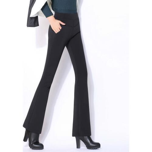 OL office winter warm fleece flare pants for women with high waist stretch wide leg pants women Plus size 4XL female trousers