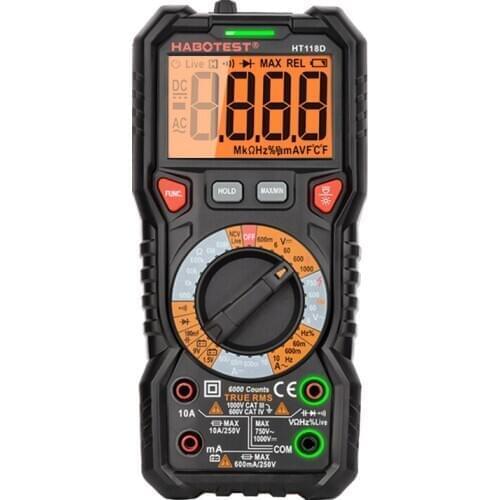 Habotest HT118 LCD Display Multimeter Digital Portable Backlight AC DC Ammeter Voltmeter Ohm Hz True RMS NCV Tester 6000 Counts