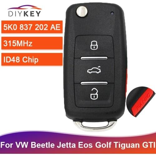 DIYKEY 5K0 837 202 AE for VW Beetle Jetta Eos Golf Tiguan GTI 2011-2013 Folding Remote Key 4 Button 315MHz ID48 Chip 5K0837202AE