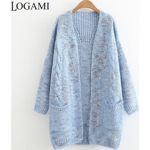 LOGAMI Long Sleeve Autumn Cardigan Women Knitted Cardigan Casual Sweater Long Womens Knits 2018