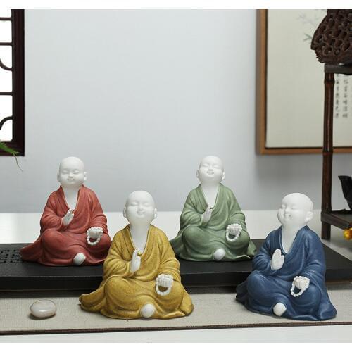 Little monk tea pet ceramic ornament p tea accessories color sand white porcelain buddha statue home decoration 11x11cm
