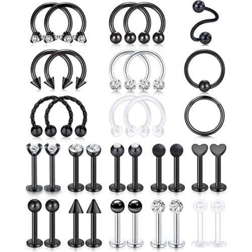 Stainless Steel Lip Rings 16g Horseshoe Labret Monroe Lip Rings Nail Tragus Helix Earrings Studs Ring Medusa Piercing Jewelry