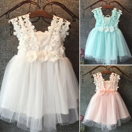 Baby Girls Sleeveless Off Shoulder Floral Lace Ball Gown Knee-Length Princess Dress Sundress Party Pageant Wedding Dress