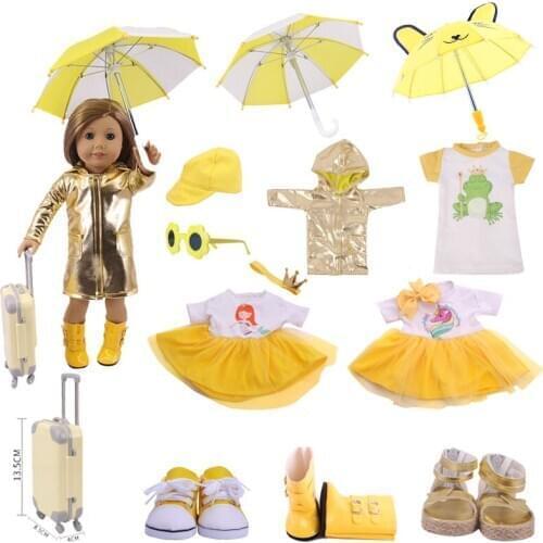 Doll Clothes Yellow Raincoat，Unicorn，Shoes For 18 Inch American&43Cm Baby New Born Doll Our Generation ，Girls RussiaToy