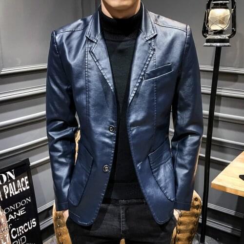 Spring Autumn Mens Overcoat Faux Leather PU Motorcycle Jacket Male Cool Slim Boys Oversized Button Jacket 3xl 4xl Dark Blue Coat