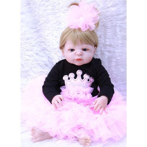 Lovely baby girl doll reborn 22"55cm full body silicone reborn dolls children play house toys gift bebes bonecas real alive