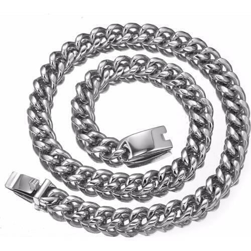 Fashion Men Curb Cuban Chain 15MM Wide Silver Color 316L Stainless Steel Link Chain Necklace For Men Hip Hop Jewelry 7-40"
