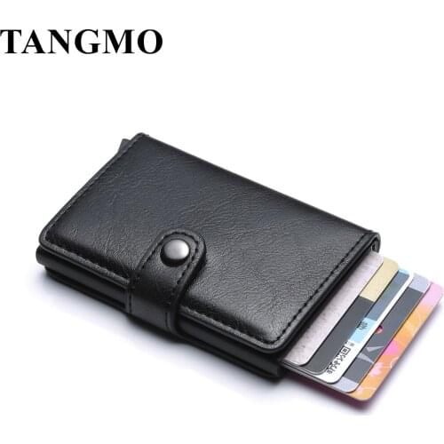 Rfid Men Leather Credit Card Holders Business ID Card Case Male Coin Purse Automatic Blocking Aluminium Bank Card Wallets 2021
