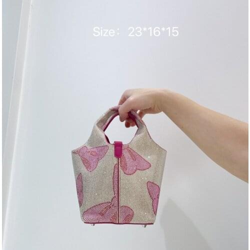 2021 New Shining Flashing Diamond Rhinestone Vegetable Basket Handbag Fashion Simple Bucket Bag Shoulder Messenger Bag