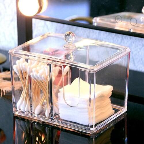 New Acrylic Cotton Swab Makeup Box Portable Clear Make Up Container Cotton Pad Holder Cosmetics Organizer Storage Box