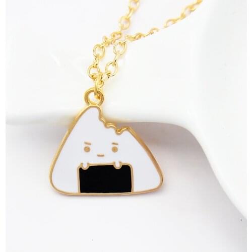 Triangle rice ball Sushi Pendant Necklace Cartoon food Enamel Metal Necklace Gifts for friends and children Jewelry accessories