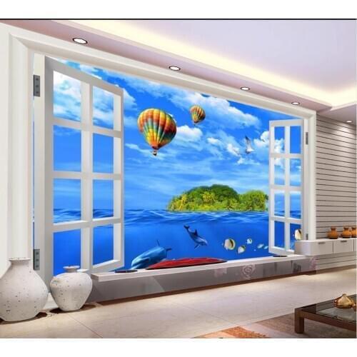 Custom photo 3d wallpaper Window Sea World Fish Island background living room home decor 3d wall murals wallpaper for walls 3 d