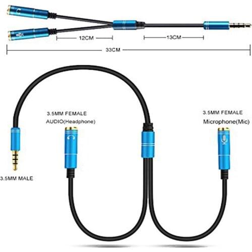 Portable Headset Adapter Splitter 3.5mm Jack Cable With Separate Mic And Audio Headphone Connector