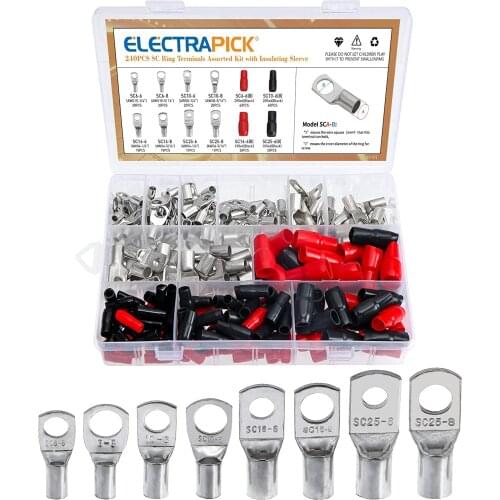 Wire Battery Terminals Connector Cable Lugs Ring With Shrink Tube 140/120PCS Bolt Hole Tinned Copper SC Terminals Set