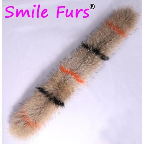 Qearlstar Real Raccoon Fur Collar For Women Natural Fur Scarf 75*12cm Fluffy Jackets Hooded Scraves Winter Clothes Accessories