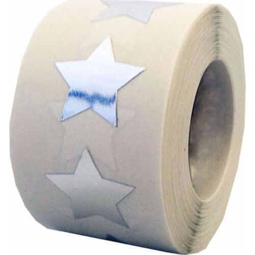 2" Inch - 500 Per Roll Silver Star Shape Label Shiny Metallic Foil Sticker Teacher Supplies Celebration And activity Sticker