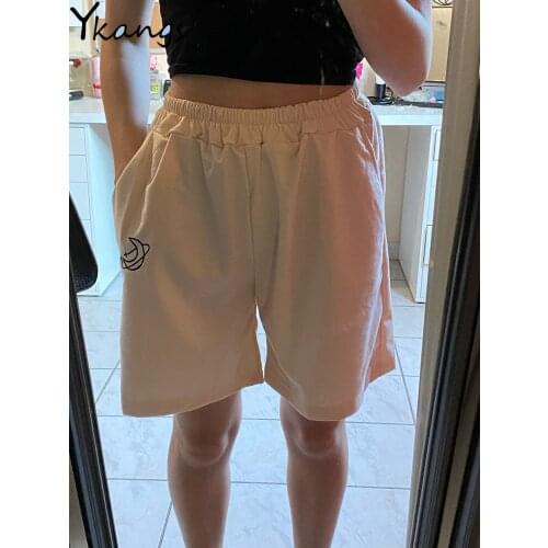 Y2k Sport Embroidered Shorts Women Korean Loose Summer Casual Running Short Harajuku Elastic High Waist Women Biker Baggy Shorts