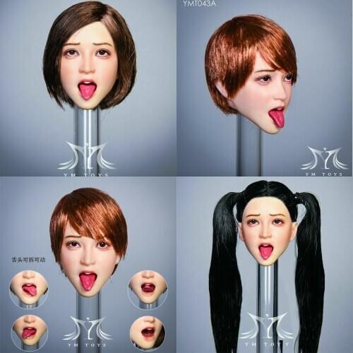In Stock YMTOYS 1/6 Scale Tongue Out Female Head Sculpt YMT043 For 12" Female PH TBLeague Body For Collection Black Hair
