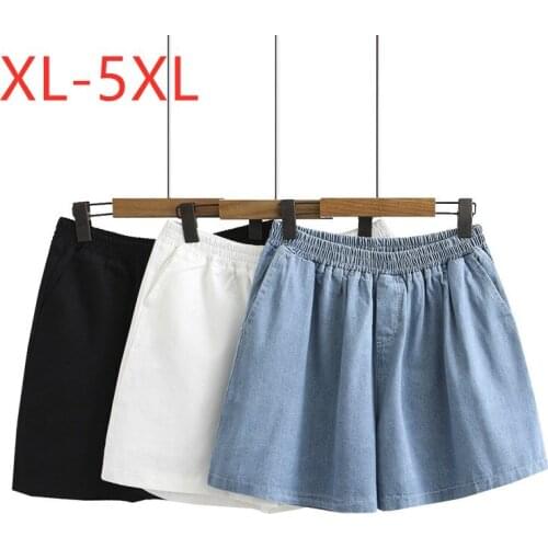 New 2021 Ladies Summer Plus Size Jeans Shorts For Women Large Loose Cotton Blue White Denim Shorts 2XL 3XL 4XL 5XL