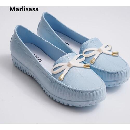 Marlisasa Women Fashion Sweet Pink Flat Platform Shoes Ladies Casual Waterproof Blue Bow Tie Shoes Female Casual Loafers F5537