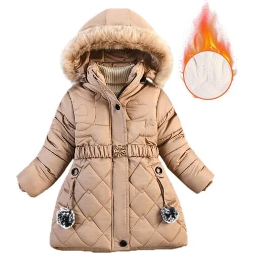 LZH Winter Baby Girls Jacket For Girls Thicken Warm Outerwear Coat Kids Fur Hooded Long Cotton-padded Jacket Children Clothes