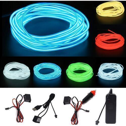1m 3m 5m Neon Light 5V 12V Glow EL Wire Flexible LED Rope Light Strip Sewing Shoes Clothing Hat Sewn Stage Show Car Decoration