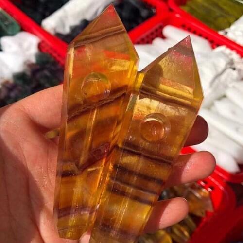 1PC Natural Yellow Fluorite Quartz Crystal Smoking Pipes Cigarette Holder Wand Reiki