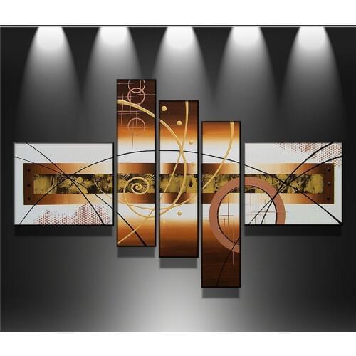 100%Hand-painted 5 pcs/set Modern Abstract Art Painting Picture on Canvas Golden Line Wall For Sitting Room Decoration