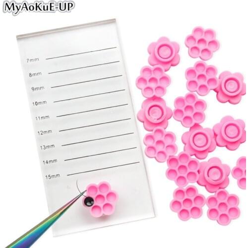 100Pcs Eyelash Extension Glue Cups Epoxy Flower shaped Delay Cup Grafting Eyelash Beauty Makeup Tool Tattoo Adhesive Pigment Cup