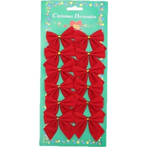 12PCS/set Red Gold Silver Christmas Bows Charms Decoration Ribbon Bowknots Xmas Tree Decor Ornament