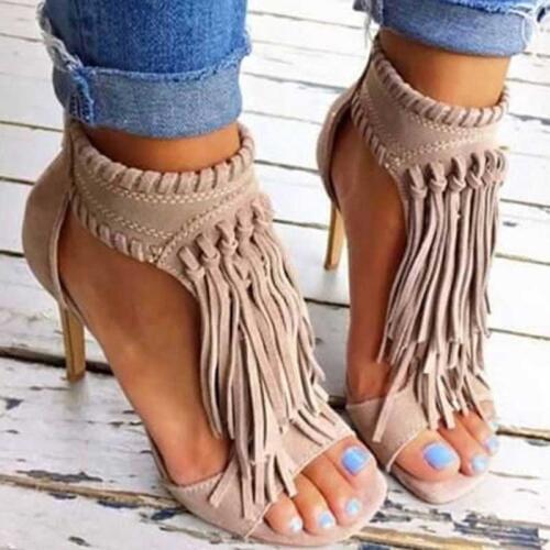 2020 Summer Fashion Women Shoes High Heels Sandals Open Toe Tassels Ladies Sexy Sandals Casual Femmes Sandales Balck Beige plus