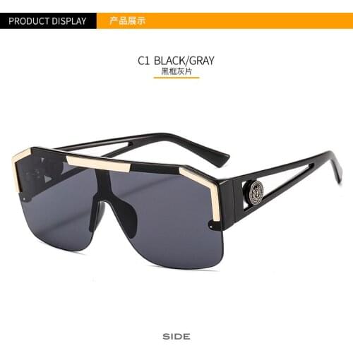 2021 fashionable blue eye large size mens sunglasses, old-fashioned metal, round semi rimless one UV400 sunglasses