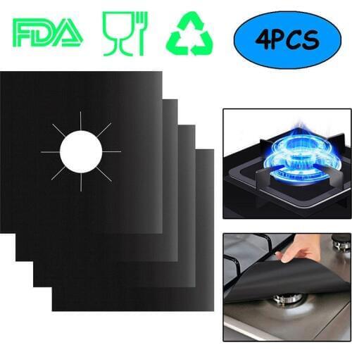 4pcs Resuable Gas Stovetop Protector Burner Sheeting Mat Pad Clean Liner Non-Stick Gas Stove Protector Kitchen Accessorie