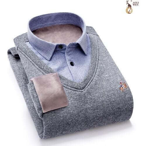 Aoliwen 2020 New Fashion Brand Sweater Men Pullover Shirt Collar Slim Fit Jumpers Knitwear V Neck Winter Casual Men Clothes 4XL