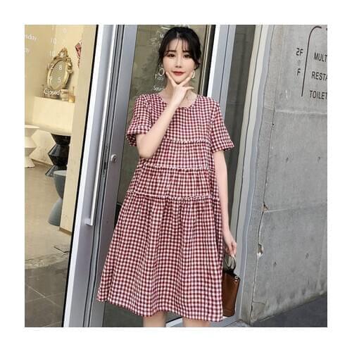 Black Red Loose Casual Maternity Plaid Dresses Summer Pregnancy Clothes for Pregnant Women Plus Size Maternity Dress