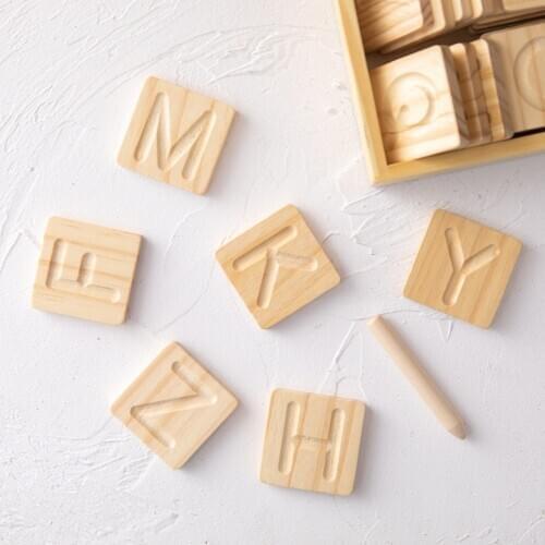 Baby Montessori Wood Toys Alphabet Groove Board Toy Board Kids Writing Practice Learning Letters Educational Toys