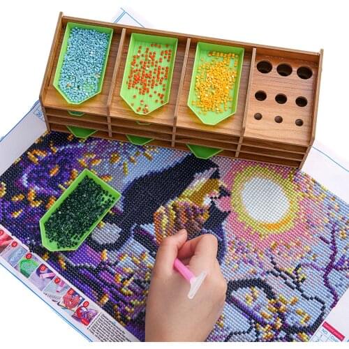 Wooden Diamond Painting Tray Organizer 15-Grid Point Drill Holder 5D Diamond Painting Tools Diamond Embroidery Storage Box