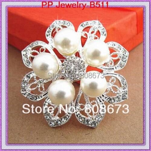 DHL Express Free Shpping 60PCS/LOT Pretty Faux Pearl&Crystals Floral Brooch