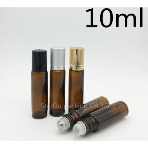 480pcs/lot 10ml amber roll on perfume bottle, 10cc essential oil rollon bottle, small glass roller container