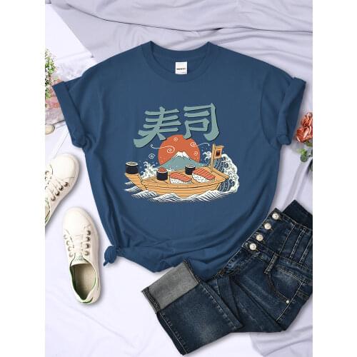 Sushi Boat Mount Fuji Printing Women Tees Shirts spring summer Classic Clothes Casual Style t Shirt Plus Size Female Tee Shirts
