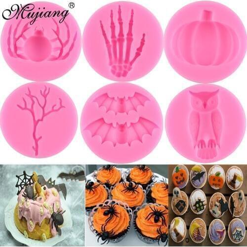 Halloween DIY Skeleton Spider Pumpkin Owl Bat Silicone Molds Fondant Cake Decorating Tools Candy Clay Chocolate Gumpaste Moulds