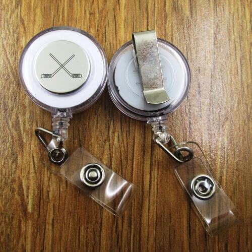 Hockey Sticks ID Badge Reel gift for him/her friend family retractable recoil id badge holder work fun