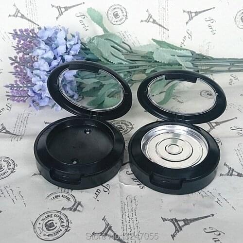 30pcs/lot Frosted Black Eyeshadow Powder Container with Mirror,DIY Round 44mm Blusher Refillable Case,Superior Grade Beauty Tool