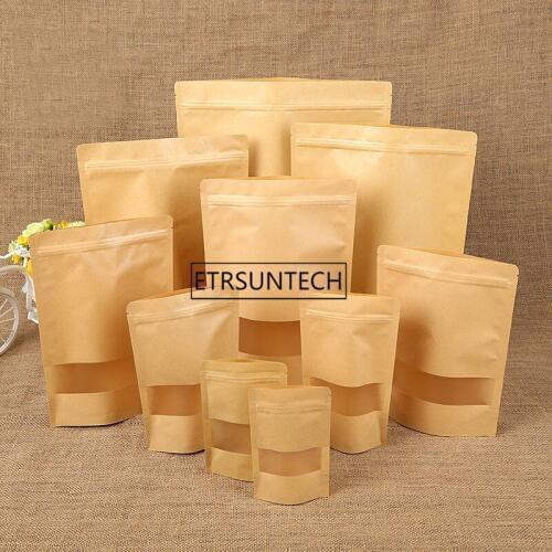 Brown white self kraft paper bags with window for gifts sweets and candy food tea jewelry retail package paper